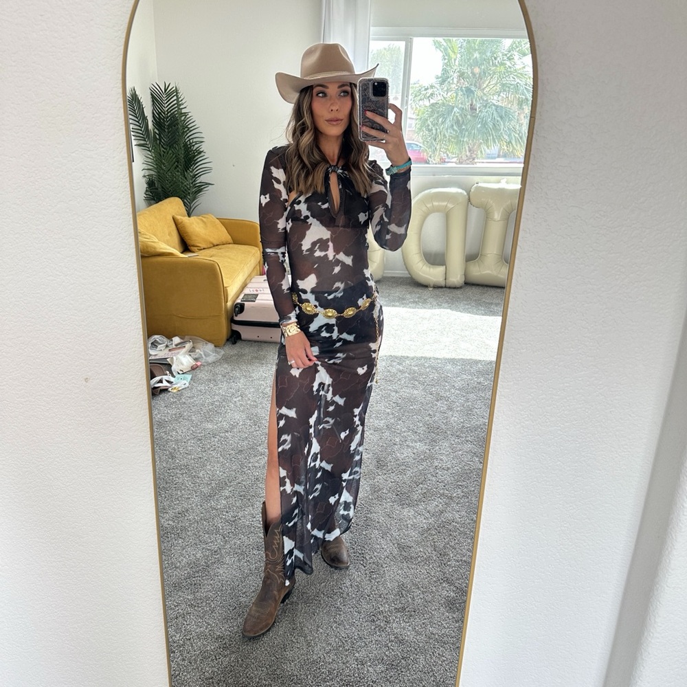 Mesh cow print dress
